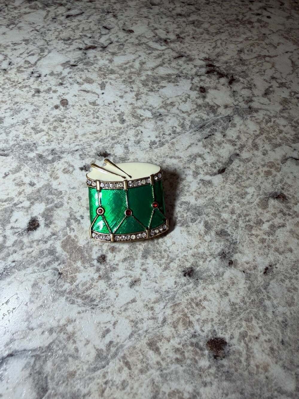 Monet Green Enamel Drum Brooch Pin Holiday Christmas